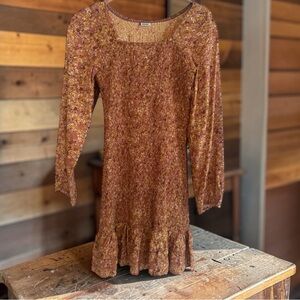 Jessica Simpson Rust Floral Long Sleeve Midi Dress